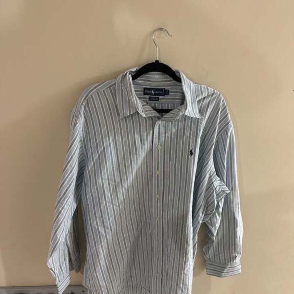 Ralph Lauren Yarmouth Striped Button-Up Shirt Blue White Gray Size 17 35